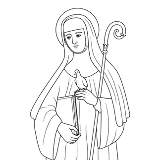 Saint Scholastica of Nursia | Free Download Monochrome Outline Vector in EPS