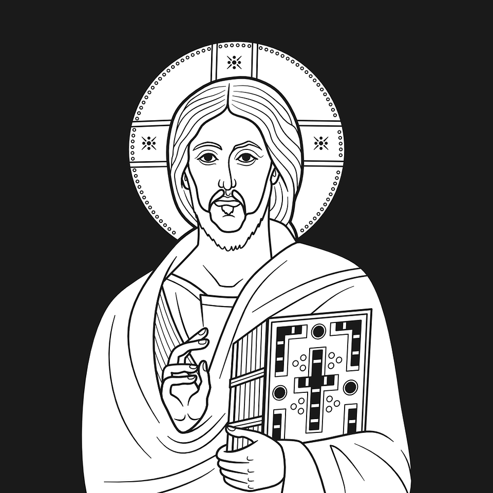 Jesucristo Pantocrátor estilo icono bizantino | Descarga gratuita de vectores de contorno monocromo en EPS