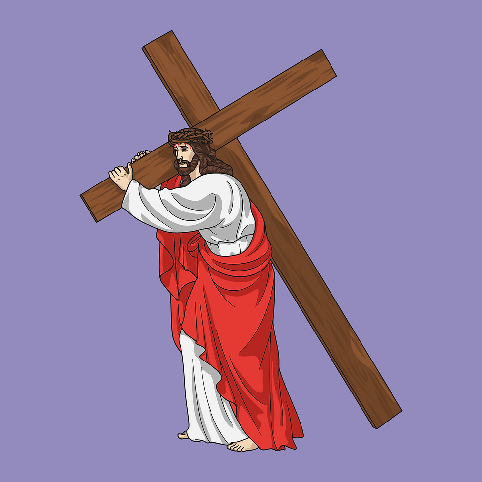 Jesus Cristo Senhor dos Passos carregando a Cruz Ilustração Vetorial Colorida
