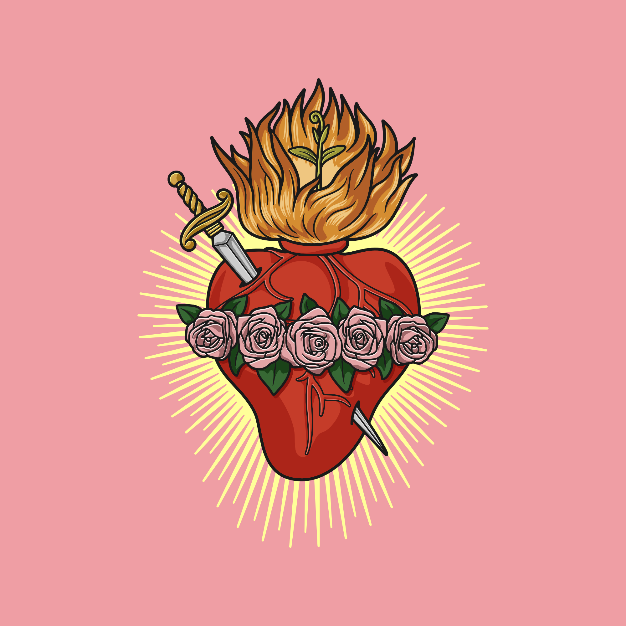 Imaculado Coração da Santíssima Virgem Maria Ilustração Vetorial Colorida