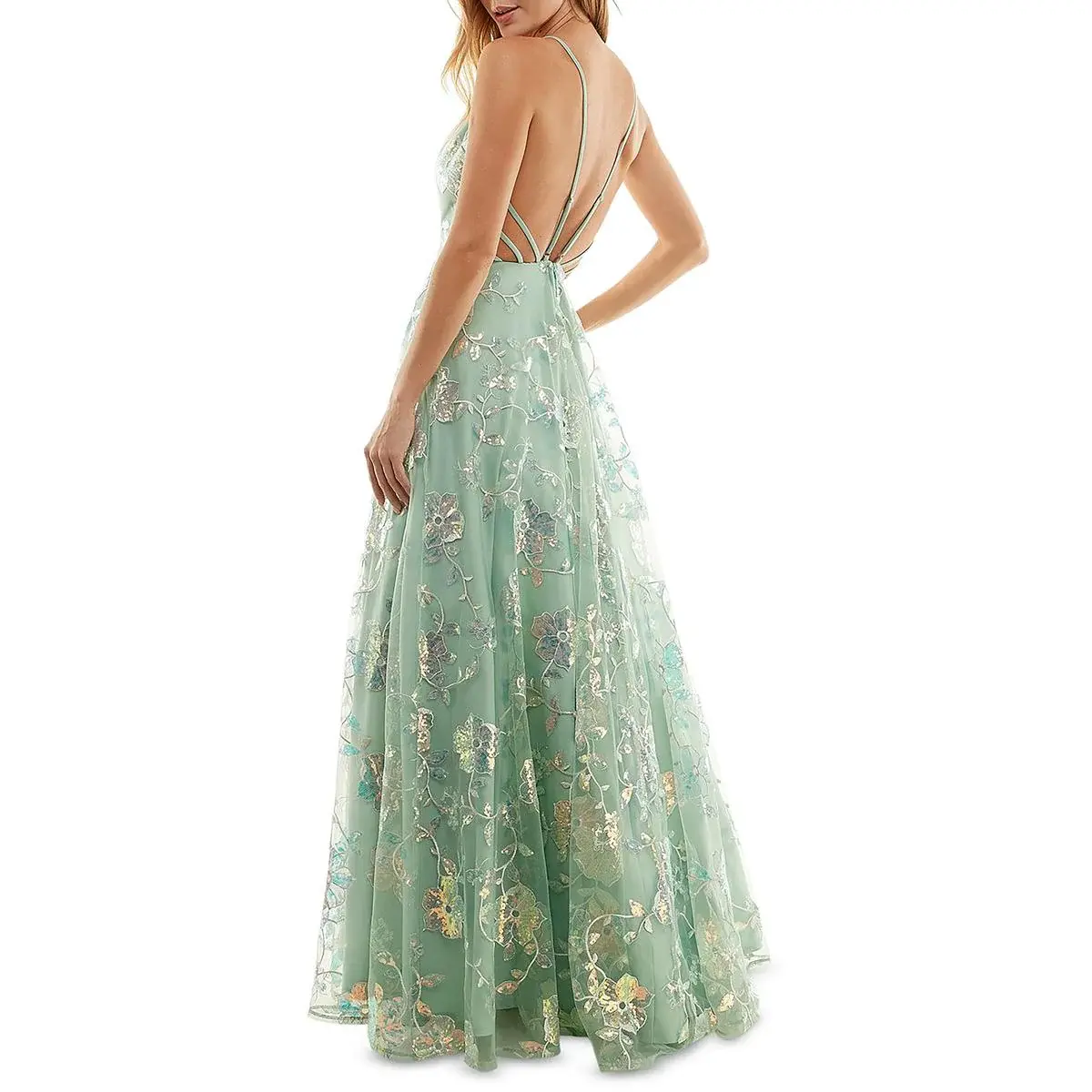 Sheer Sequined Evening Dress