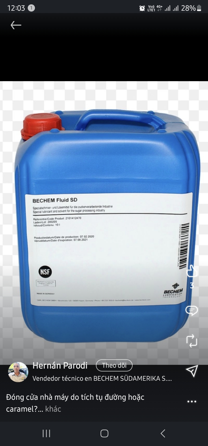 BECHEM Fluid SD - dầu bôi trơn an toàn thực phẩm NSF H1 cho dây chuyền bánh kẹo, siro, nước ngọt