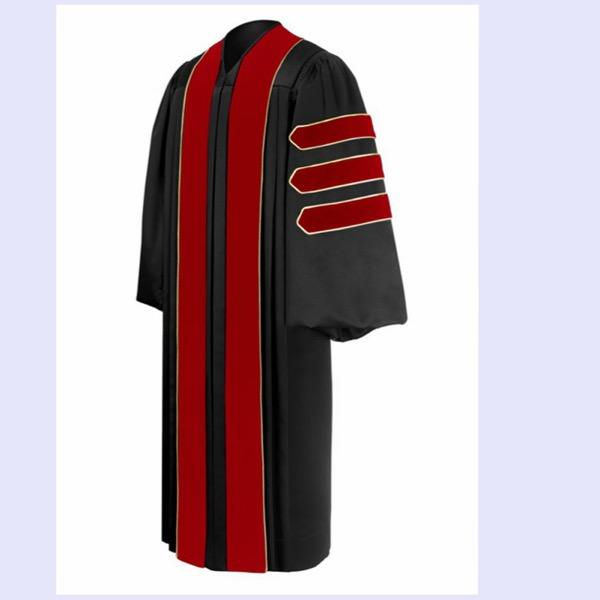 Phd Black Gown With Red Velvet Piped Bars, Dr. Of Theology
