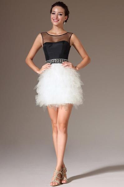 Thumbnail: Sheer Top Black & White Cocktail Dress (04141007)