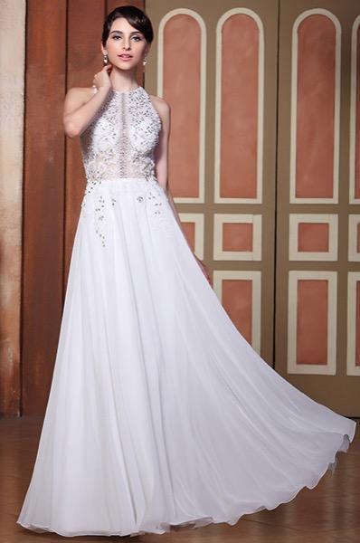 A-Line Halter Beaded Top Sexy Open Back Wedding Gown (C36144007)