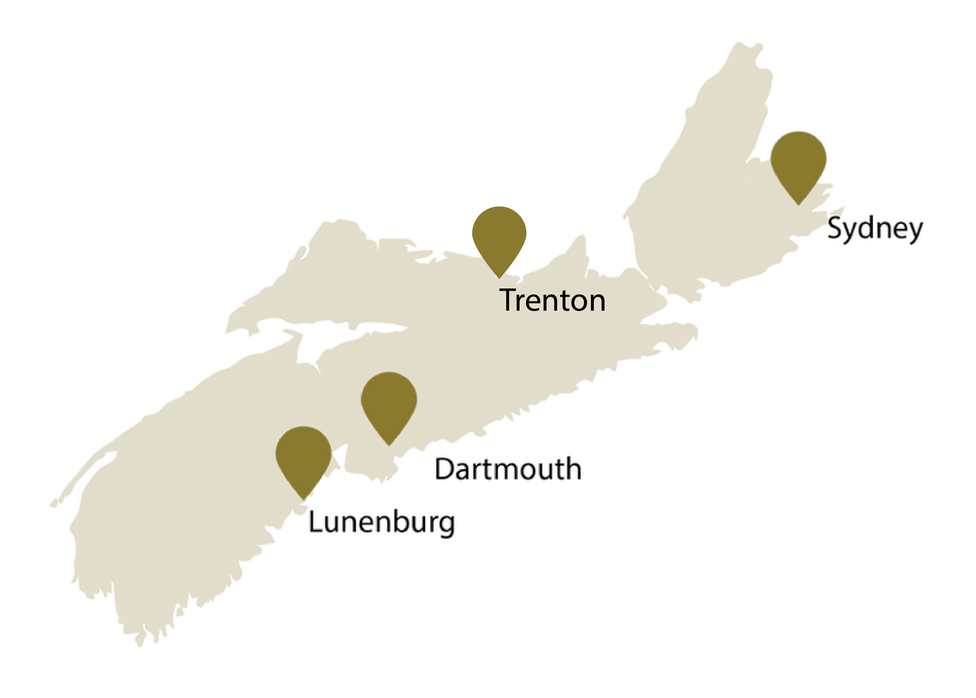 Map of DORA Construction offices in Nova Scotia