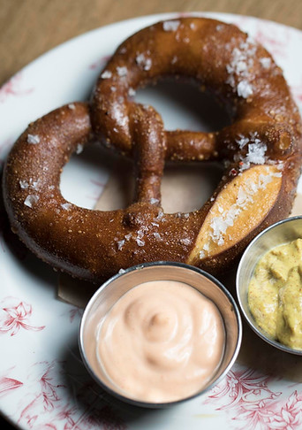 large pretzel on a plate
