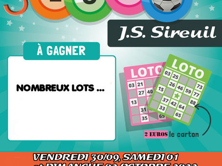 LOTO DU CLUB le vendredi 30 septembre, Samedi 01 octobre et dimanche 02 octobre