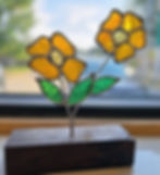Orange flowers or Daisies on wooden block