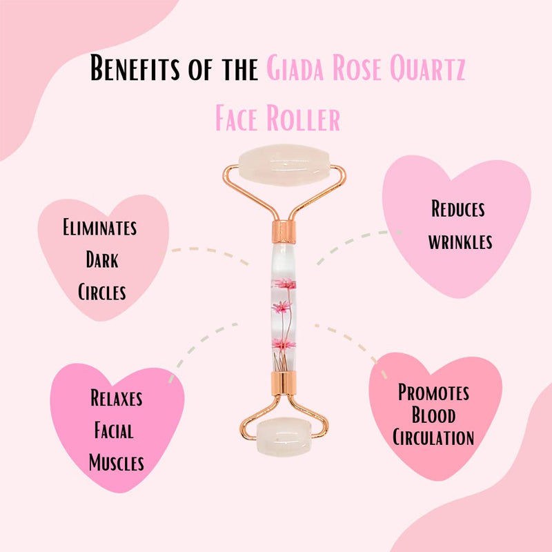 Thumbnail: Giada Rose Quartz Face Roller, Infused Dry Flower Handle