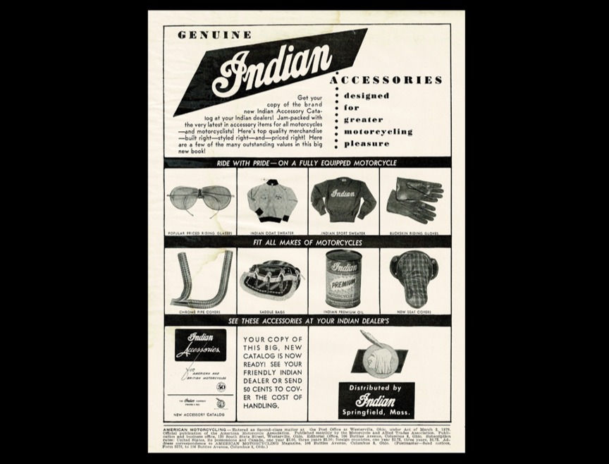 1953 Indian Motorcycle Accessories Original Magazine Ad