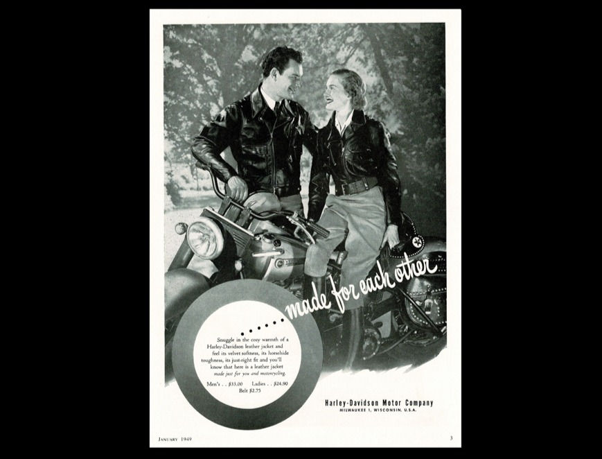 1949 Harley Davidson Motorcycles Motor Clothes Original Magazine Ad