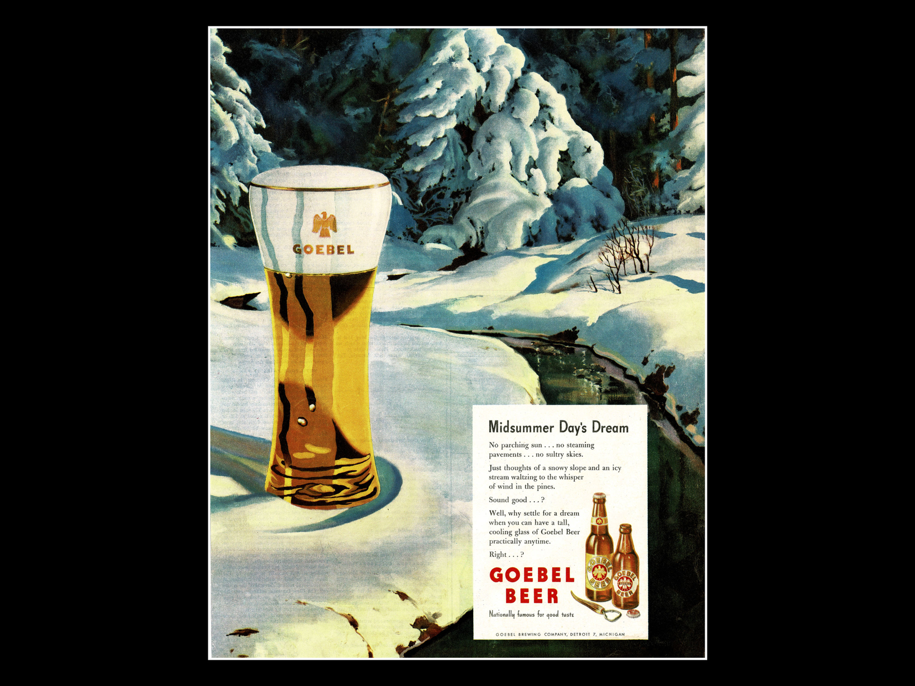 1950's Goebel Beer Vintage Ad Poster Print : Home Bar Decor