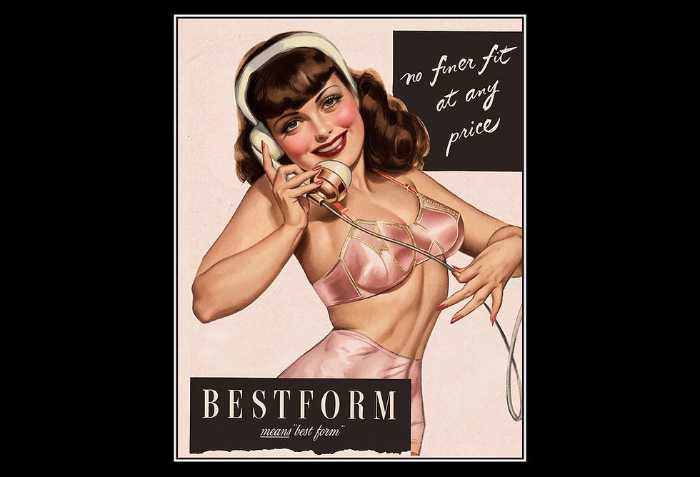 1940s Bestform Lingerie vintage pin‑up advertising poster, Version 2, with retro fashion illustration.