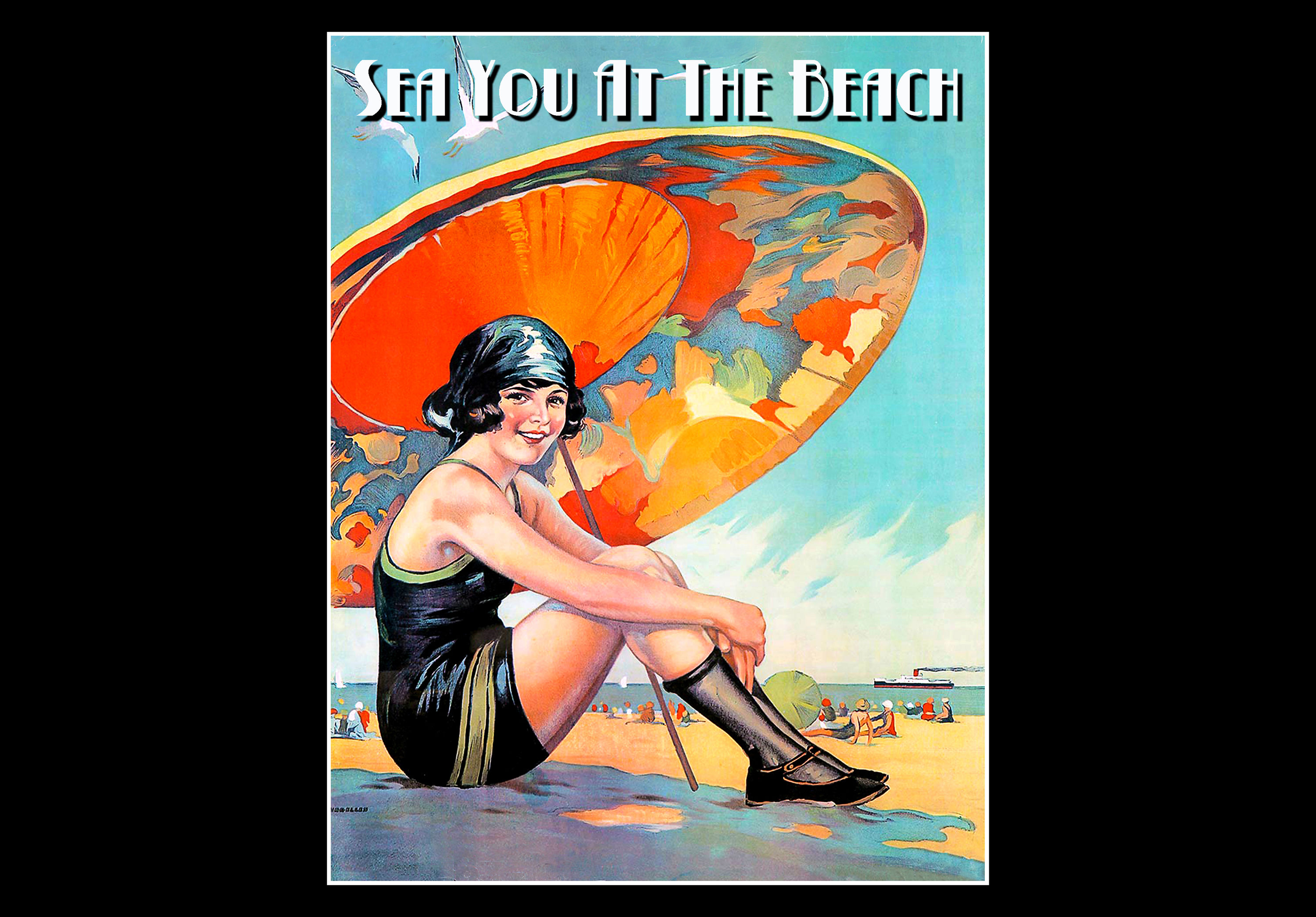 Beach Lovers Retro Style Poster Art Prints: Four Different Available