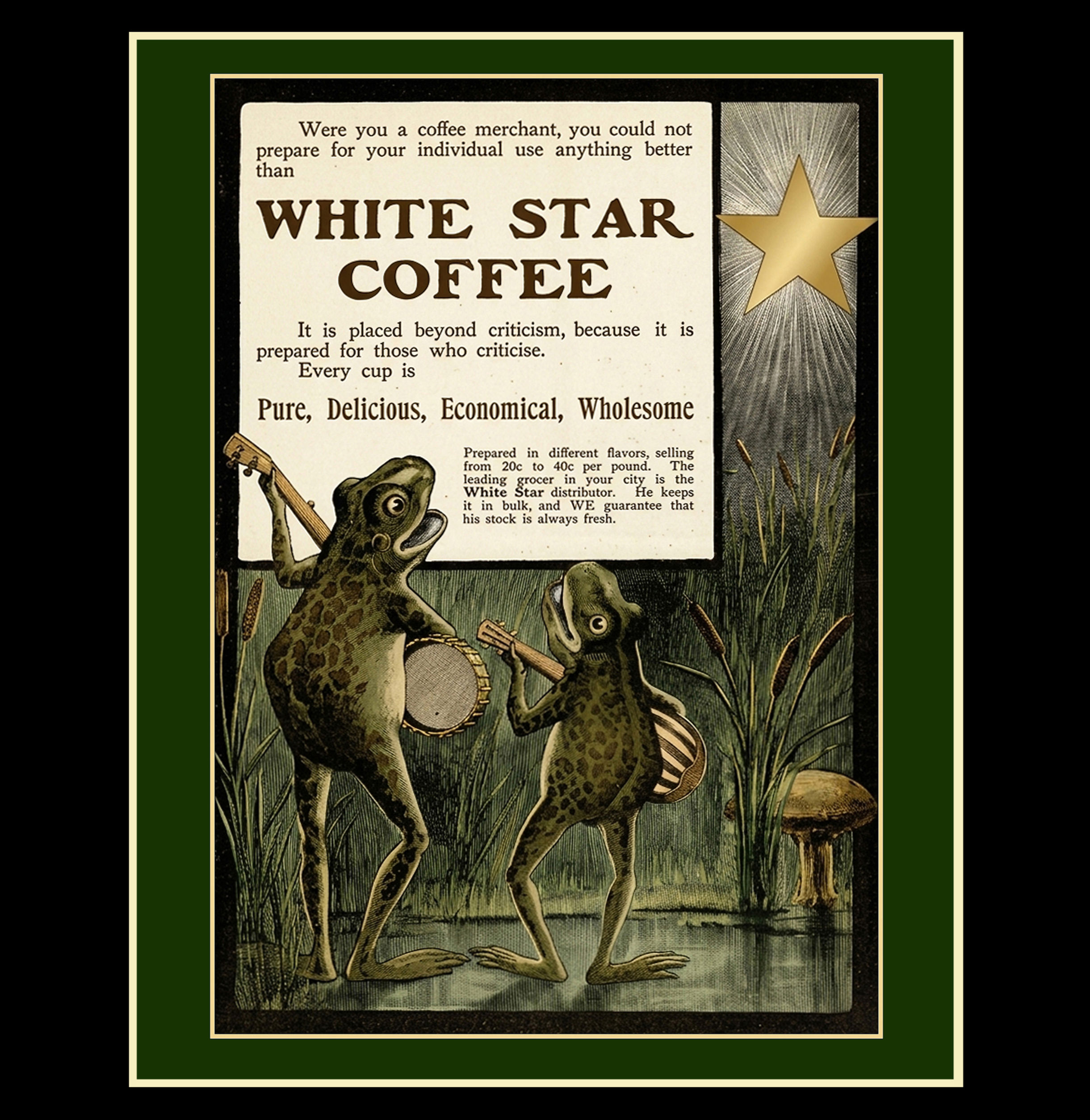 1910's White Star Coffee "Famous Frogs" Poster – Vintage Retro Art Print