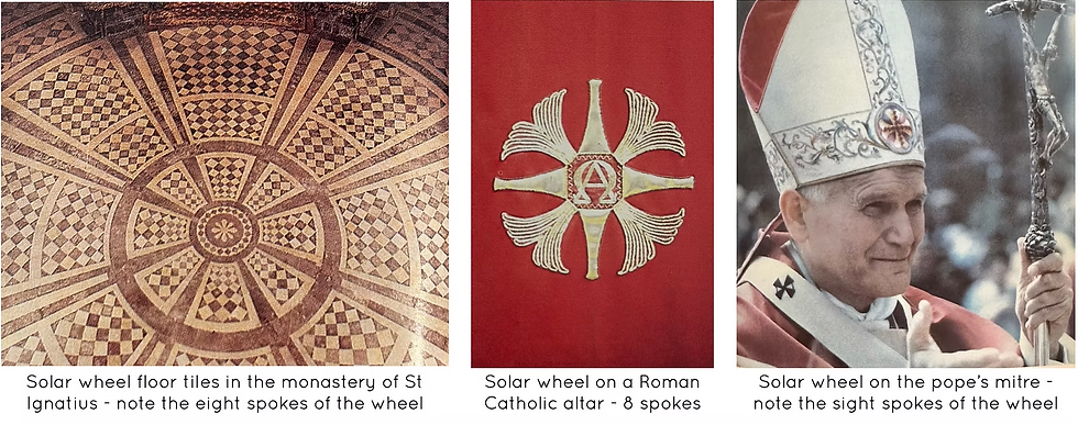 Solar wheel on the pope's mitre - note the eight spokes of the wheel