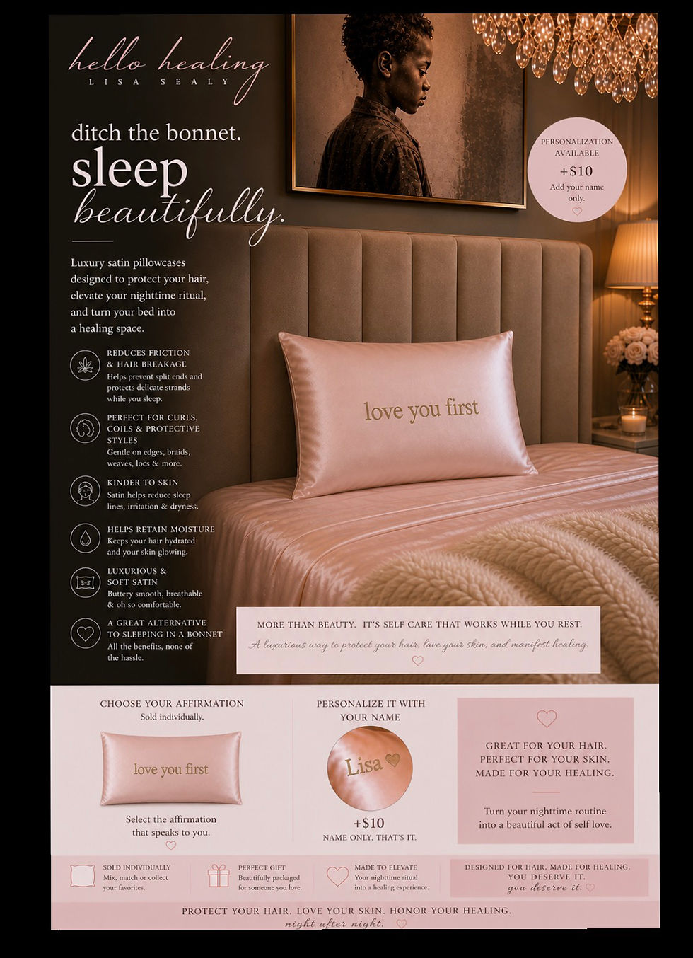 Thumbnail: a sacred rest™ luxury satin pillowcase love you first