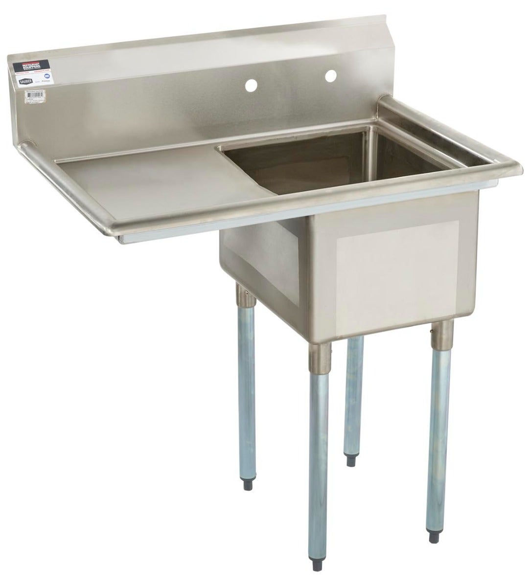 Sauber 1-Compartment Stainless Steel Sink with 18" Drain Board on Left 36-1/2"W