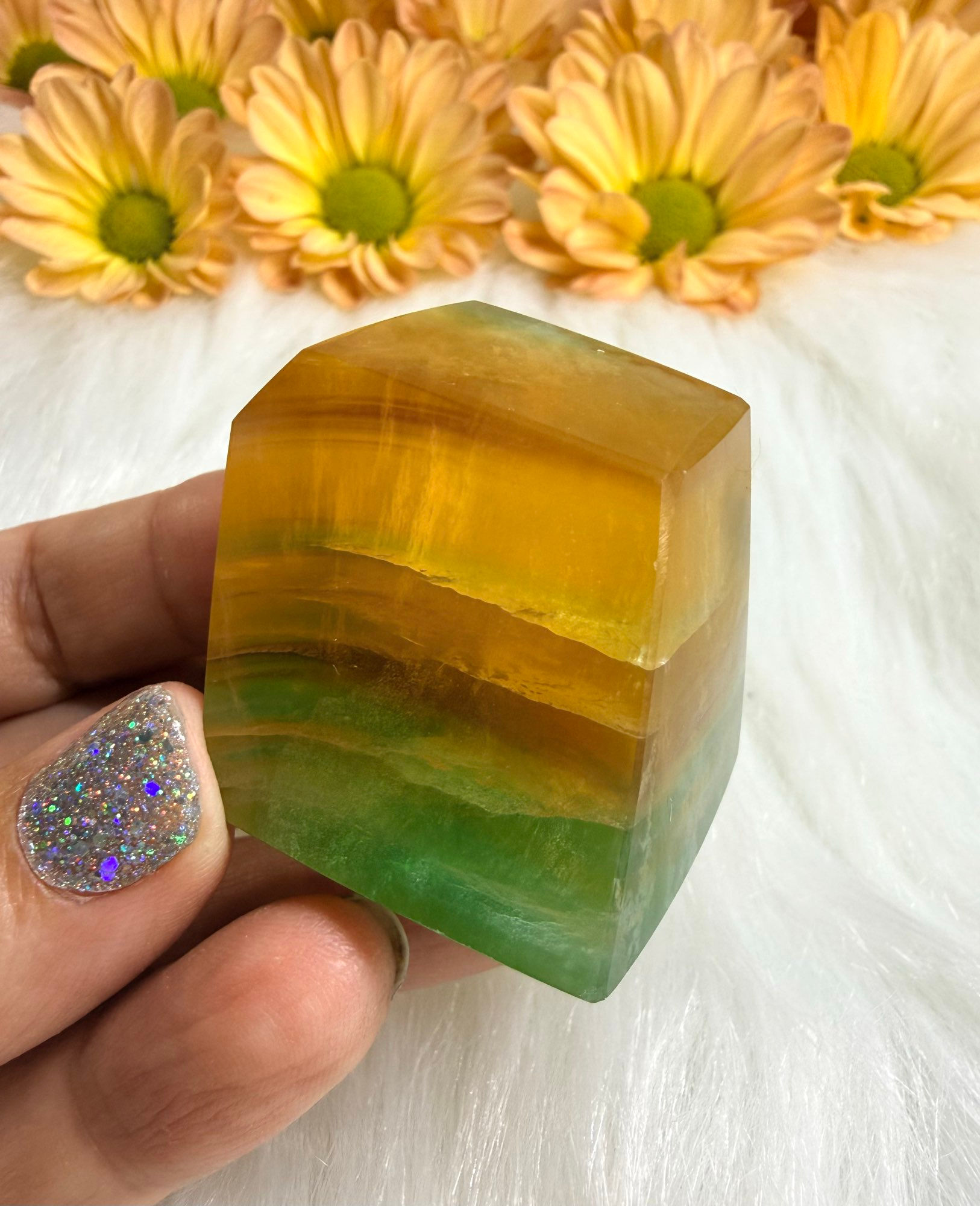 Grass Green Banded Fluorite Meditation Stone