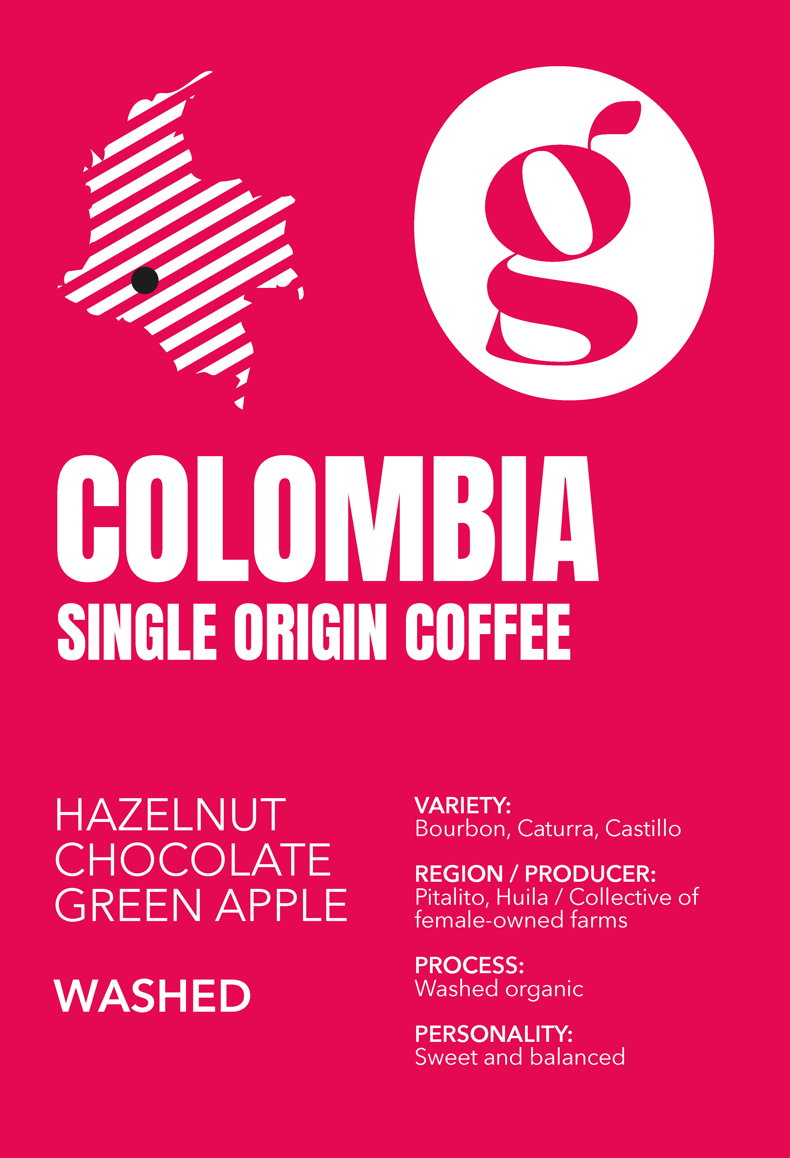 Colombia_Filter: Washed process, green apple, hazelnut, chocolate notes