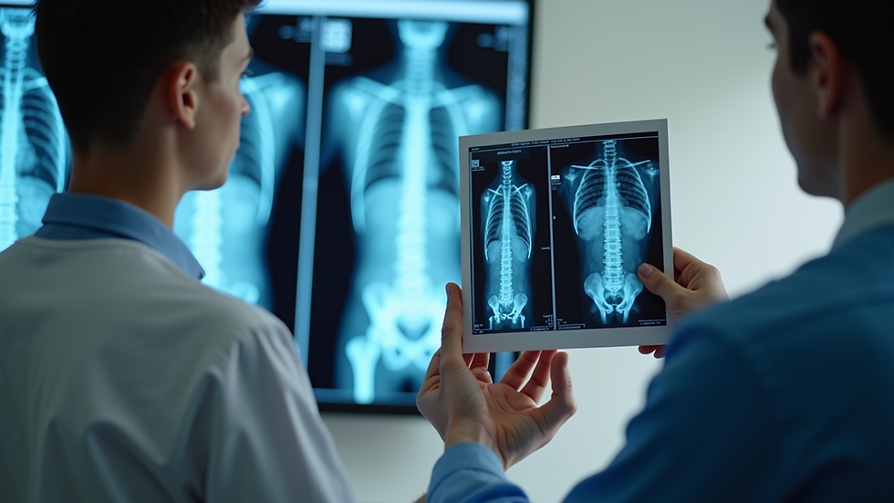 Eye-level view of a medical professional explaining bone density results to a patient