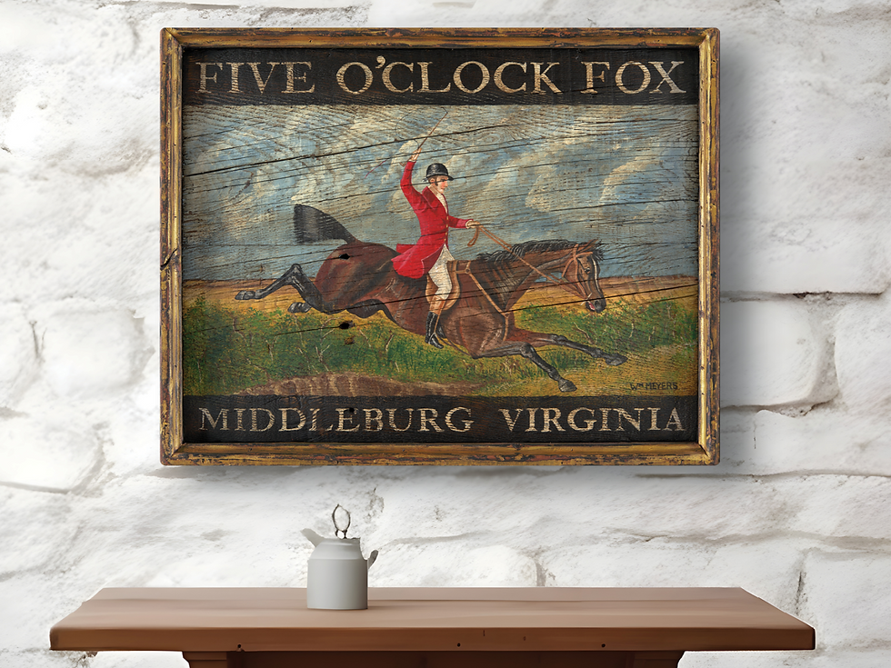 Thumbnail: Five O'Clock Fox Sign - Middleburg, Virginia Vintage Tavern Sign Fox Hunt Art