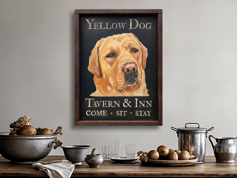 Thumbnail: Yellow Dog Tavern & Inn Sign Labrador Retriever Duck Dog Water Dog Reproduction
