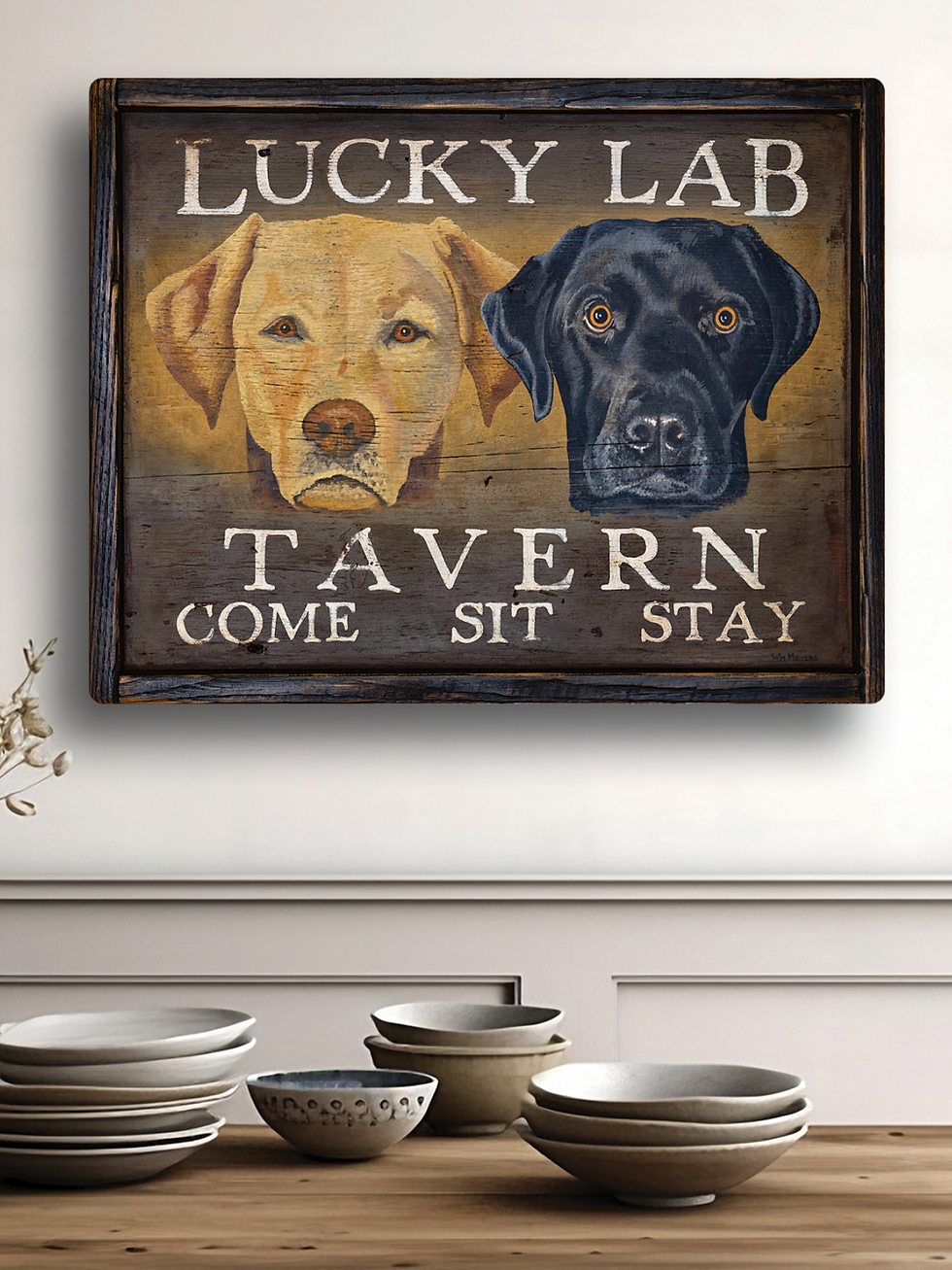 Thumbnail: Lucky Lab Tavern Sign - Black Lab Yellow Lab Dog Portrait Pub Decor