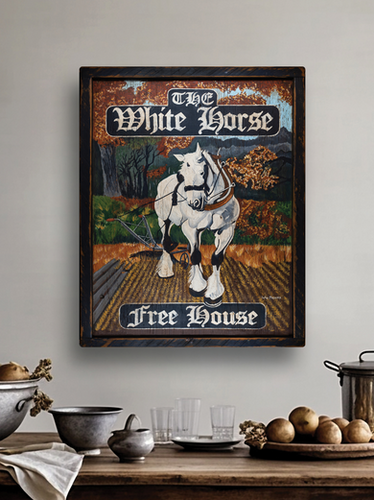 White Horse Antique Looking Vintage Tavern Pub Sign Work Horse Art