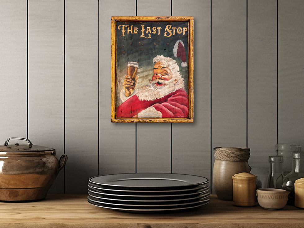 Thumbnail: Santa Claus Tavern Sign Art Holiday Painting Folk Art Christmas Decor - Medium