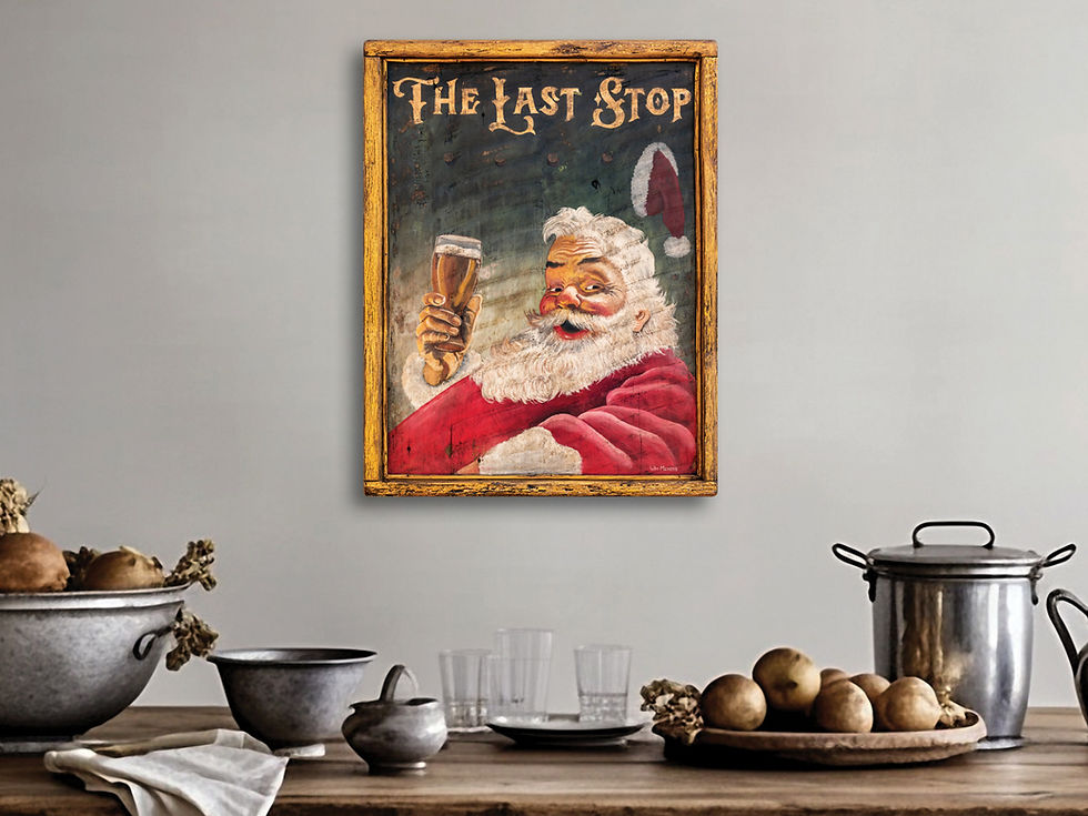 Thumbnail: Santa Claus Tavern Sign Art Holiday Painting Folk Art Christmas Decor - Medium