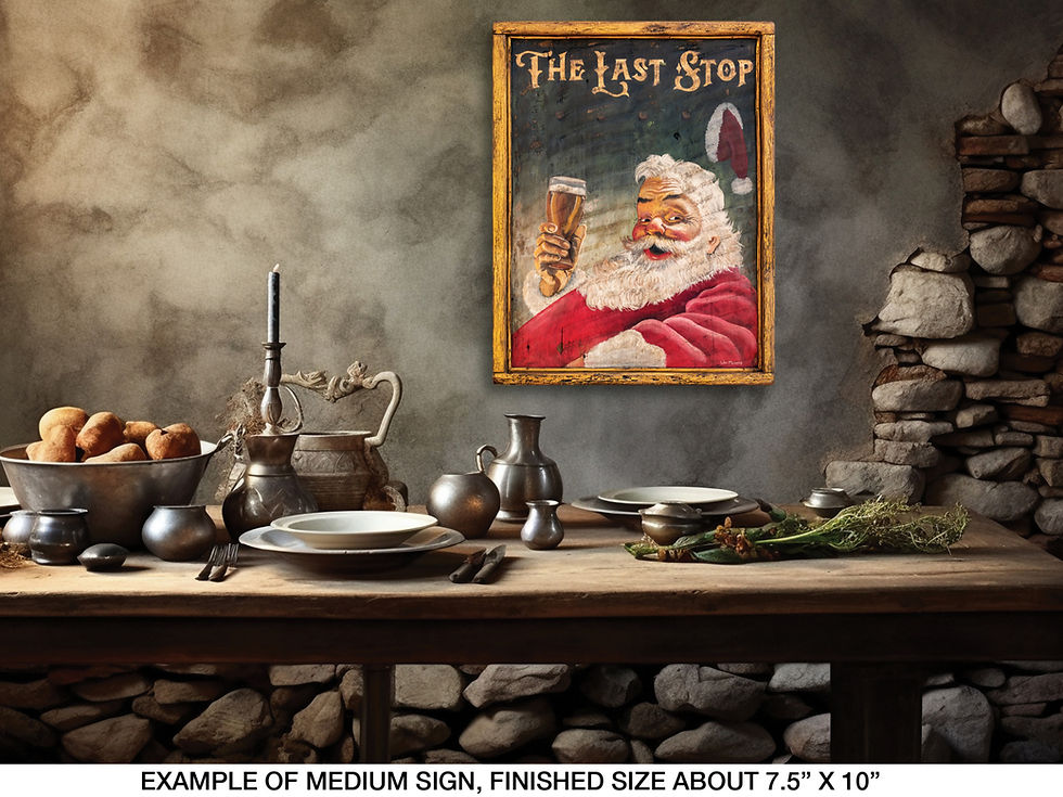 Thumbnail: Santa Claus Tavern Sign Art Holiday Painting Folk Art Christmas Decor - Medium
