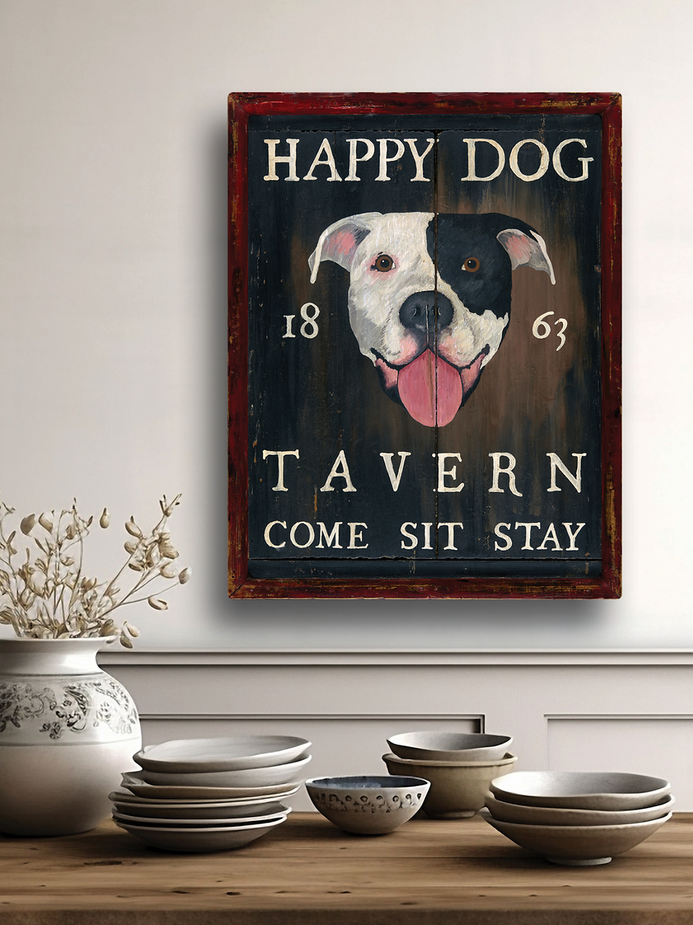 Thumbnail: Happy Dog Tavern Sign Reproduction Vintage Sign Look Pit Bull Terrier