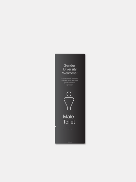 Inclusive Male Toilet Classic Signage with Gender Diversity Welcome Statement