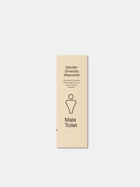 Inclusive Male Toilet Classic Signage with Gender Diversity Welcome Statement