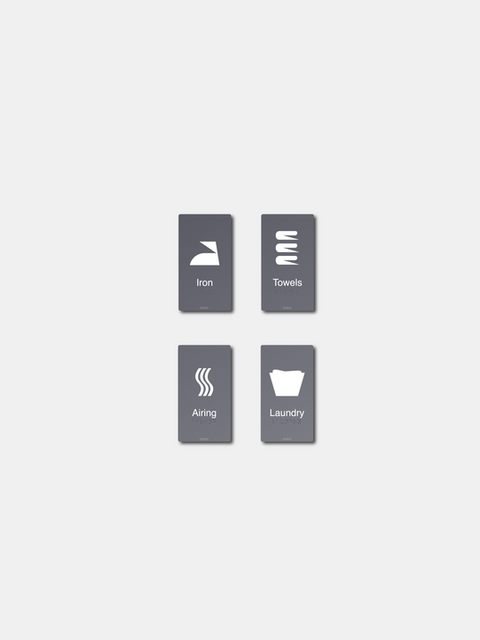 signage for Iron, Towels, Airing, and Laundry