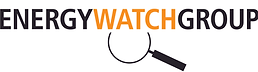 Logo der Energy Watch Group in orange-schwarz mit stilisierter Lupe
