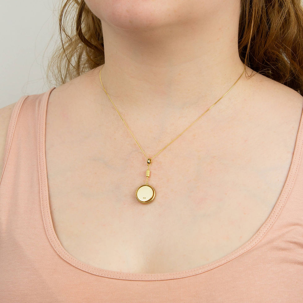 Thumbnail: Mother of Pearl Spinning Comfort Medallion Necklace with Yellow Gold Plating