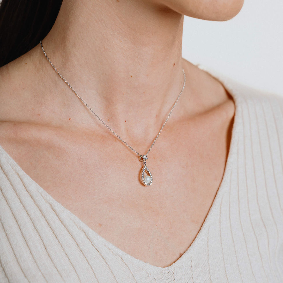 Thumbnail: Teardrop Pave Set Zirconia with Round Pearl Necklace