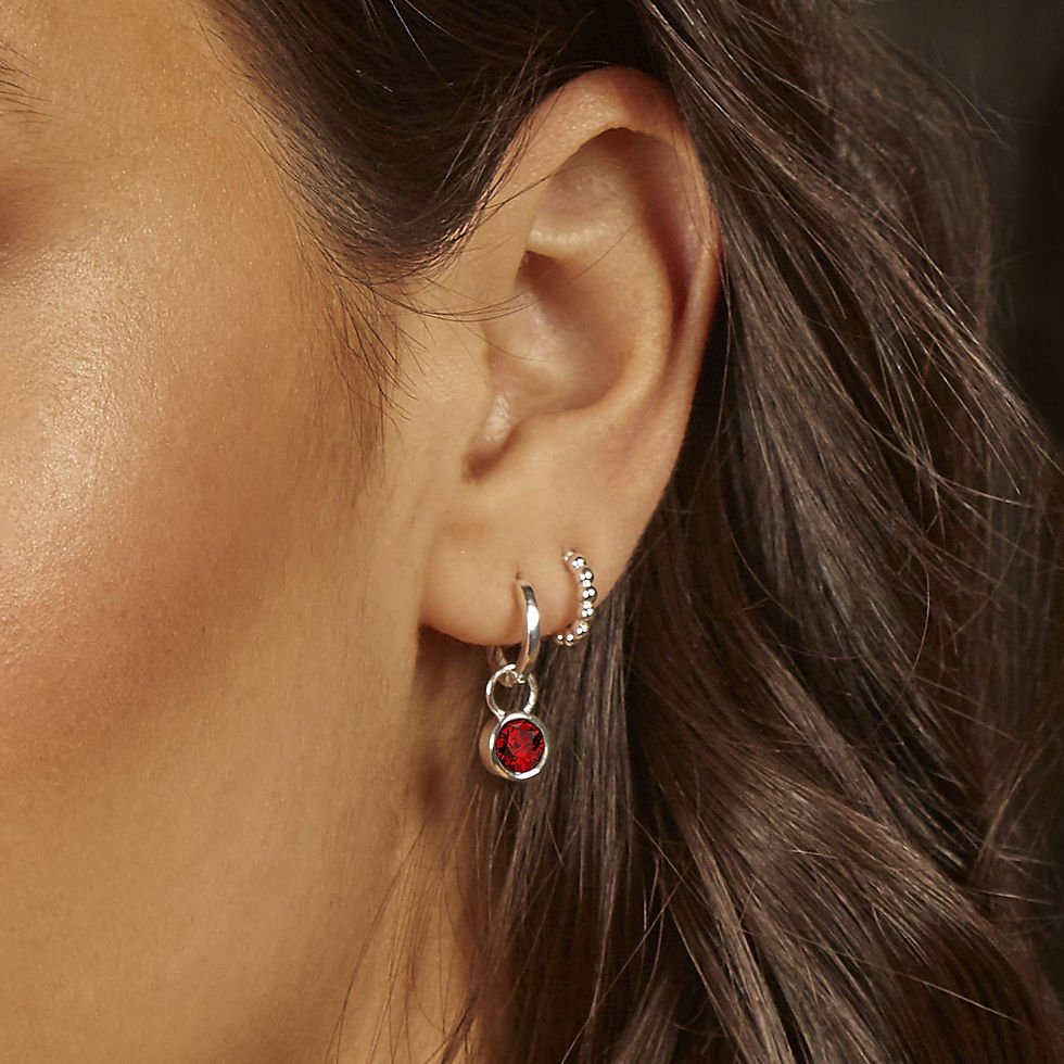 Thumbnail: Sterling Silver Crystal Birthstone Assembled Hoop Earrings