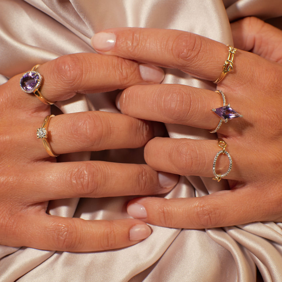 Thumbnail: Irregular Shaped Semi Precious Stone Ring with Diamonds in 9ct Gold