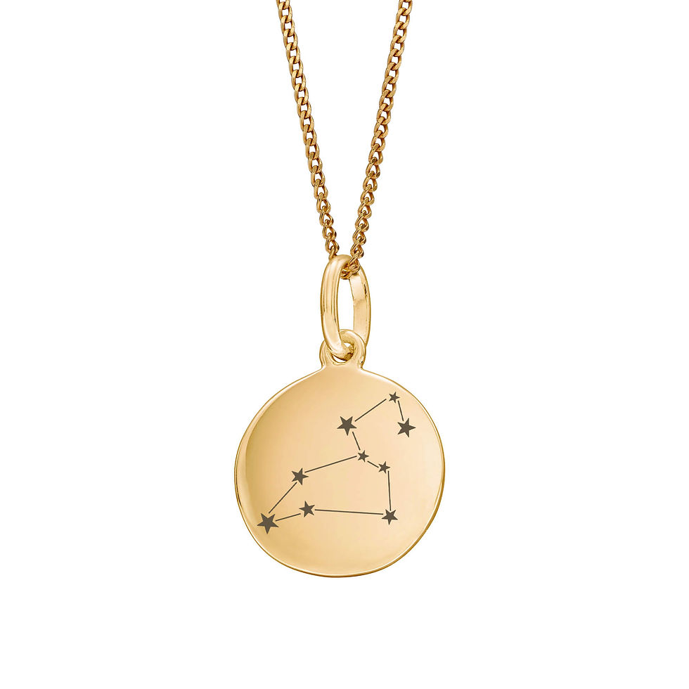 Thumbnail: Yellow Gold Plated Engraved Zodiac Constellation Disc Necklace