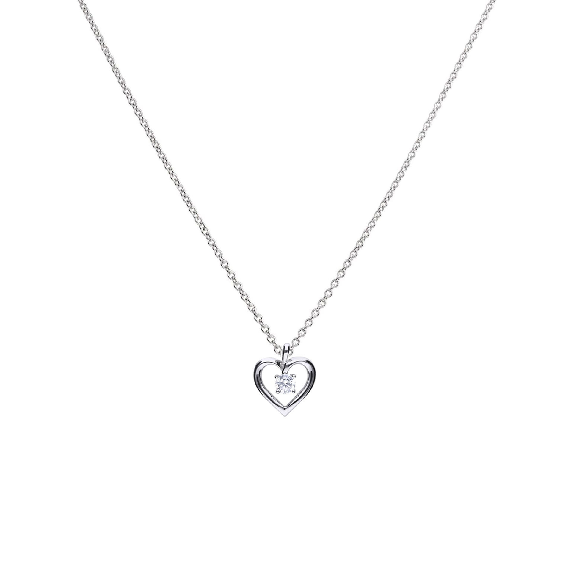 Open Heart Necklace with Four Claw Mounted Zirconia