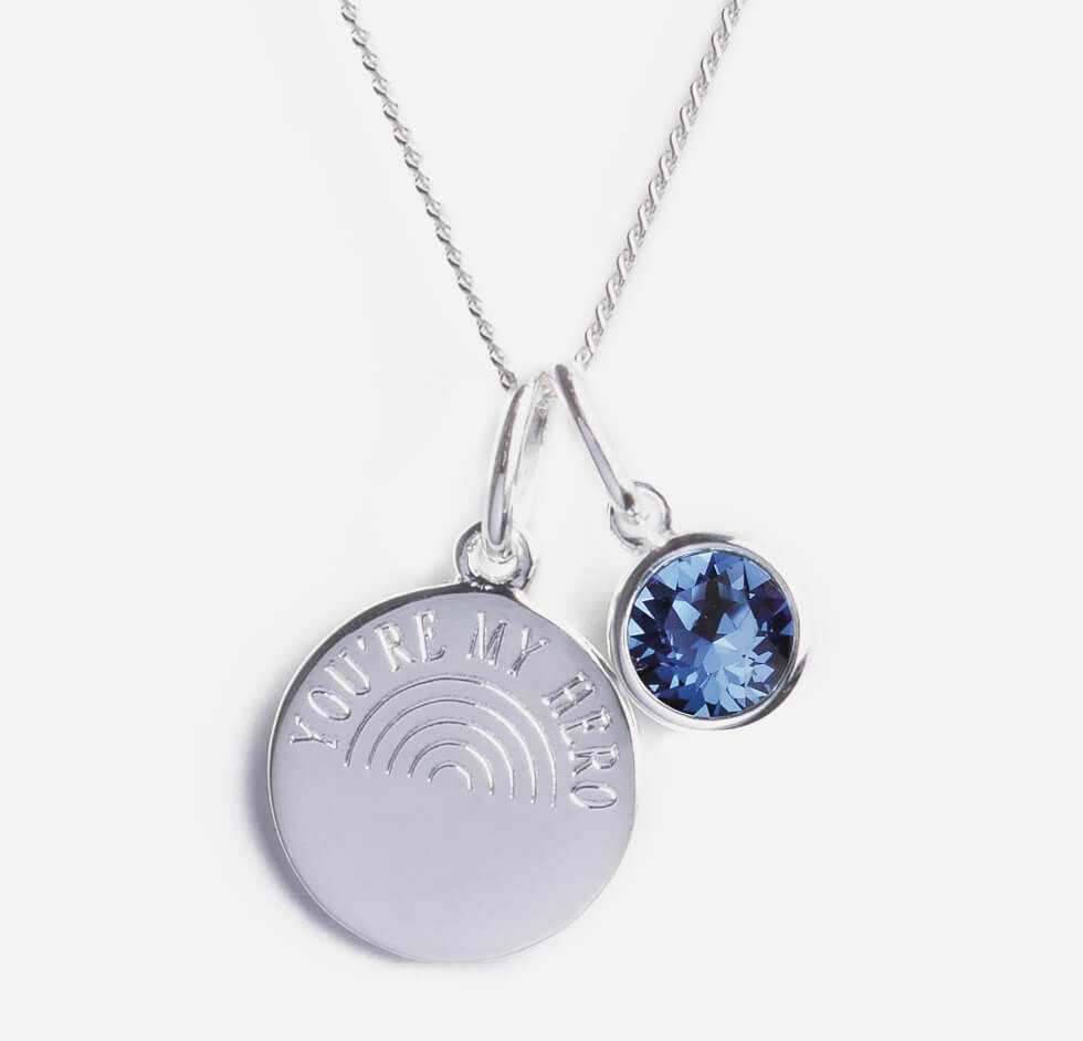 Thumbnail: You're My Hero Engraved Rainbow Necklace & Blue Crystal for our NHS