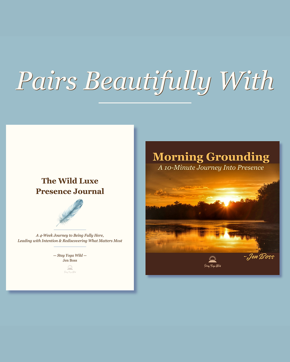 Thumbnail: Wild Luxe Presence Workbook cover — a 4-week guided mindfulness workbook for executives, dusty blue with feather motif