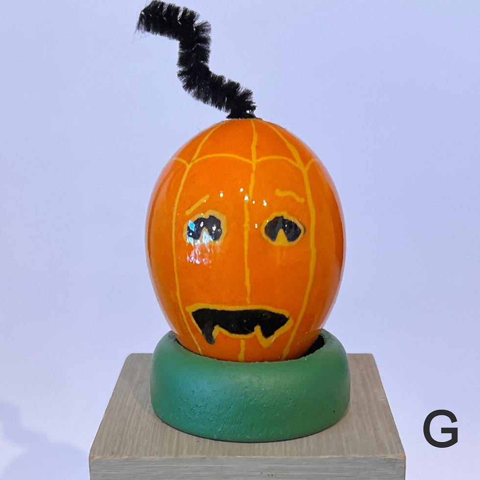 Thumbnail: P180R - Jack-O-lantern Pumpkin Pysanka on  brown chicken eggshell 
