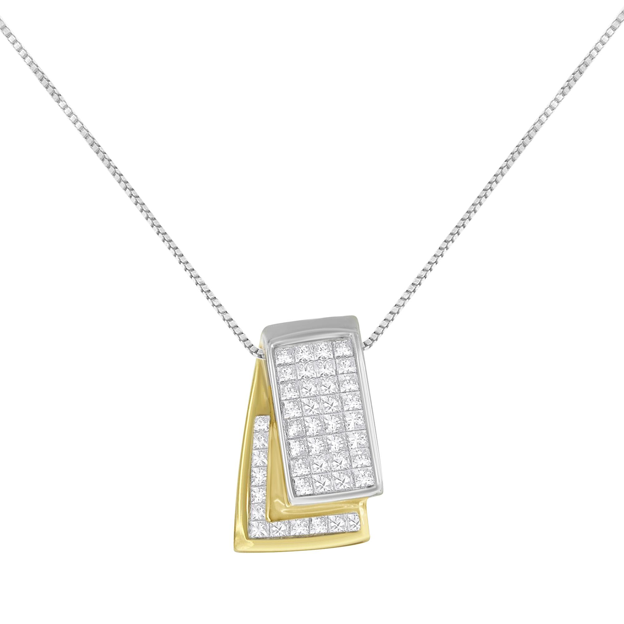 14K Gold 1.0 Cttw Princess Cut Diamond Two Tone Foldover Box Pendant