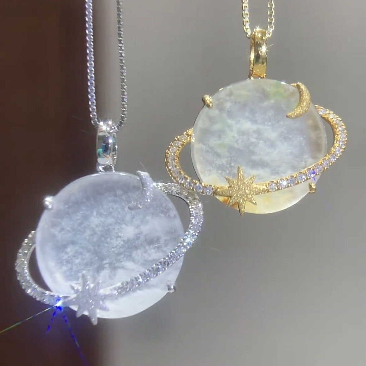 S925 pure Silvery 10-carat sparkling dreamy planet natural stone moon pendant ne