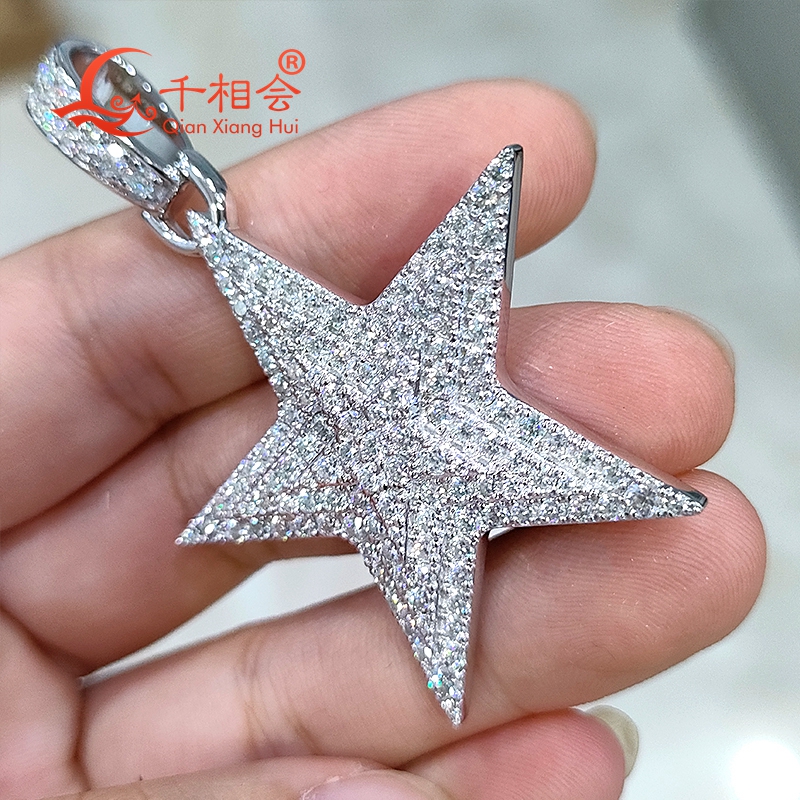 S925 Silver Pentagram Star Moissanite Pendant Choker Necklace 38*40.5mm Jewelry 